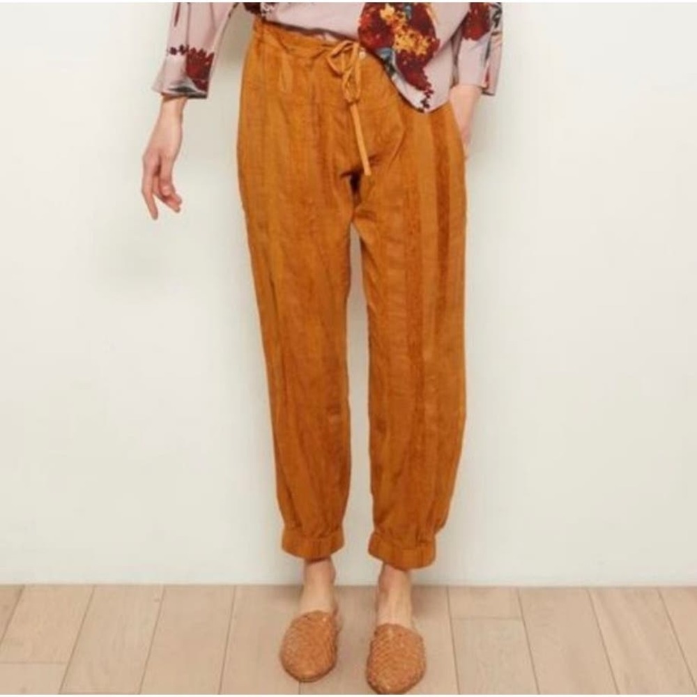 The Odells Sonia pants in Rust Striped lightweight linen blend joggers size xs
